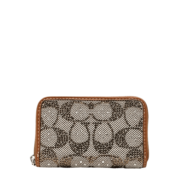 Coach Small Zip Around Crystal Signature Jacquard Contrast Trim Wallet- Burnished Amber – additional photo 4