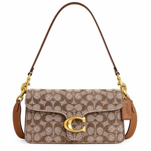Coach Tabby 26 Shoulder Bag in Crystal Signature Jacquard, front view with signature C closure