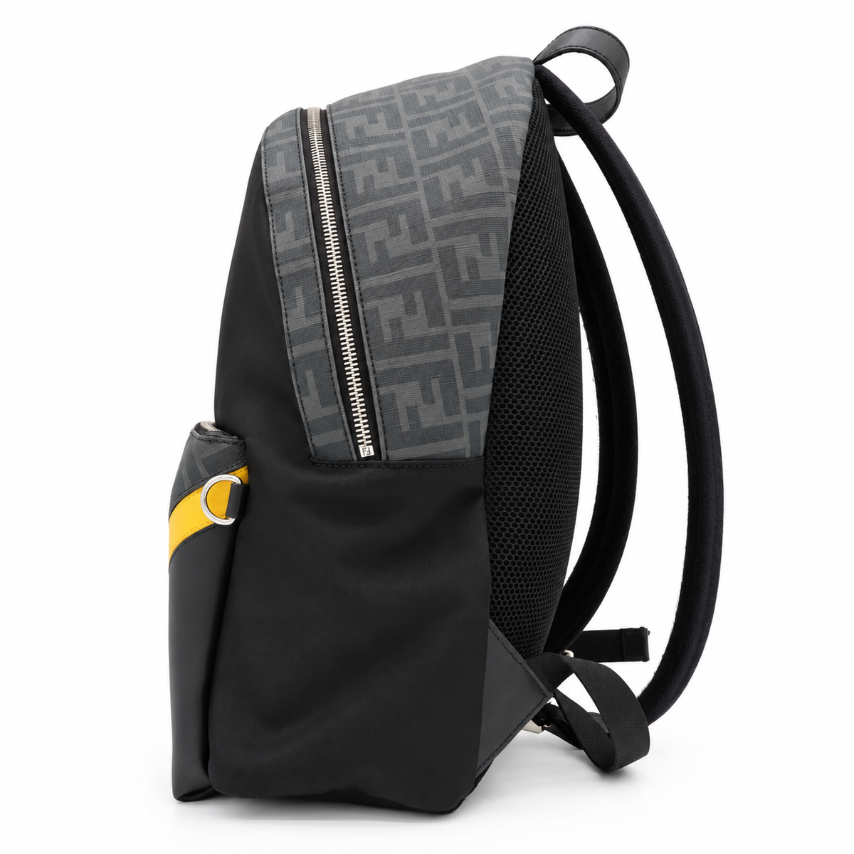 Fendi FF Diagonal Backpack Black Zucca Nylon Leather Yellow Stripe – additional photo 3