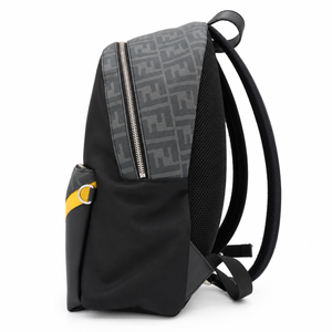 Fendi FF Diagonal Backpack Black Zucca Nylon Leather Yellow Stripe – additional photo 3