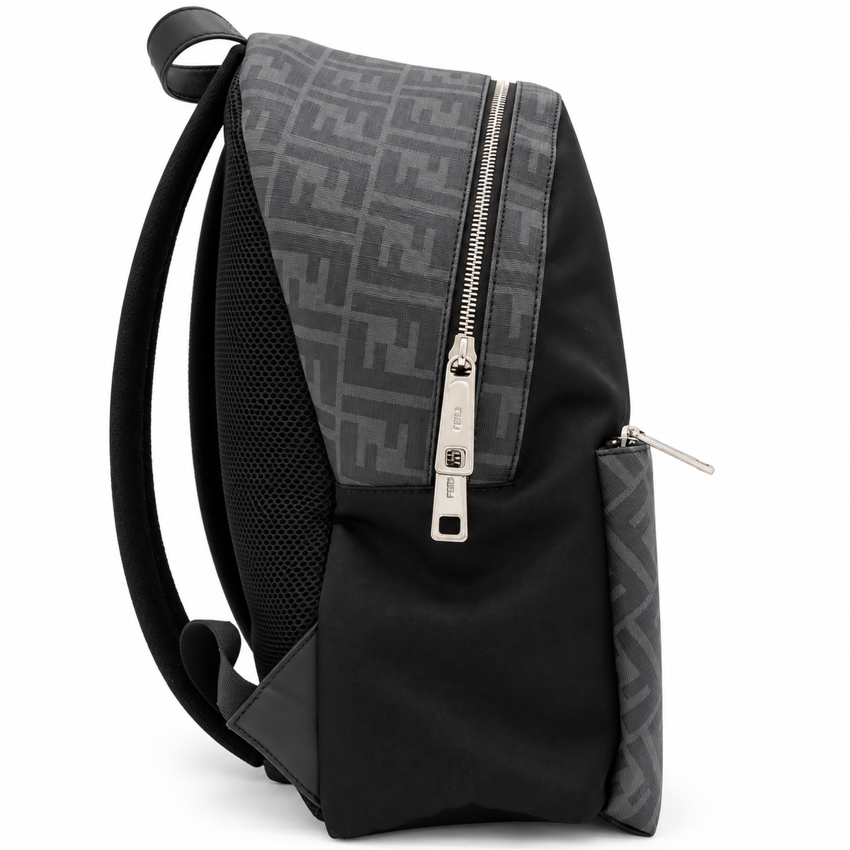 Fendi FF Diagonal Backpack Black Zucca Nylon Leather Yellow Stripe – additional photo 4