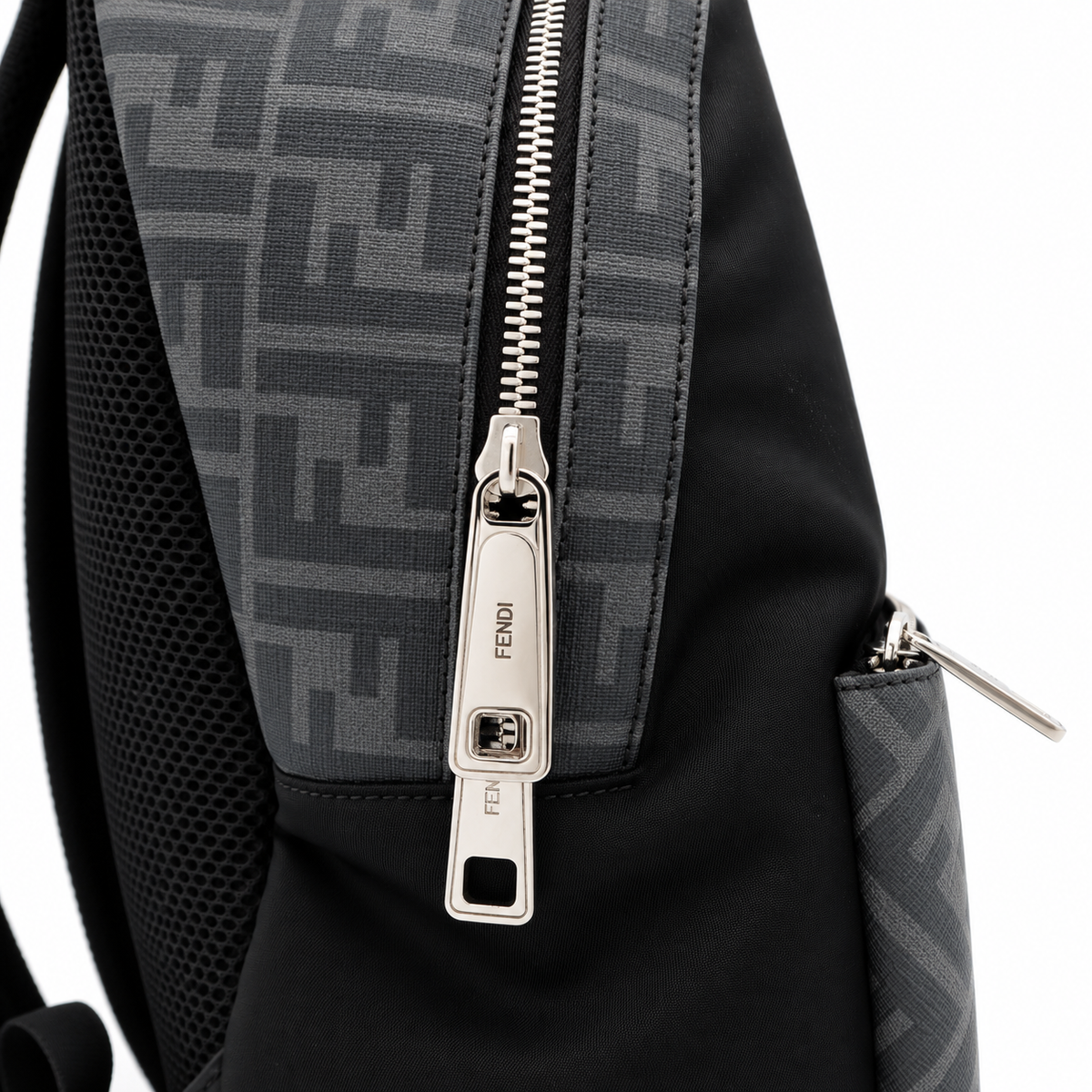 Fendi FF Diagonal Backpack Black Zucca Nylon Leather Yellow Stripe – additional photo 6
