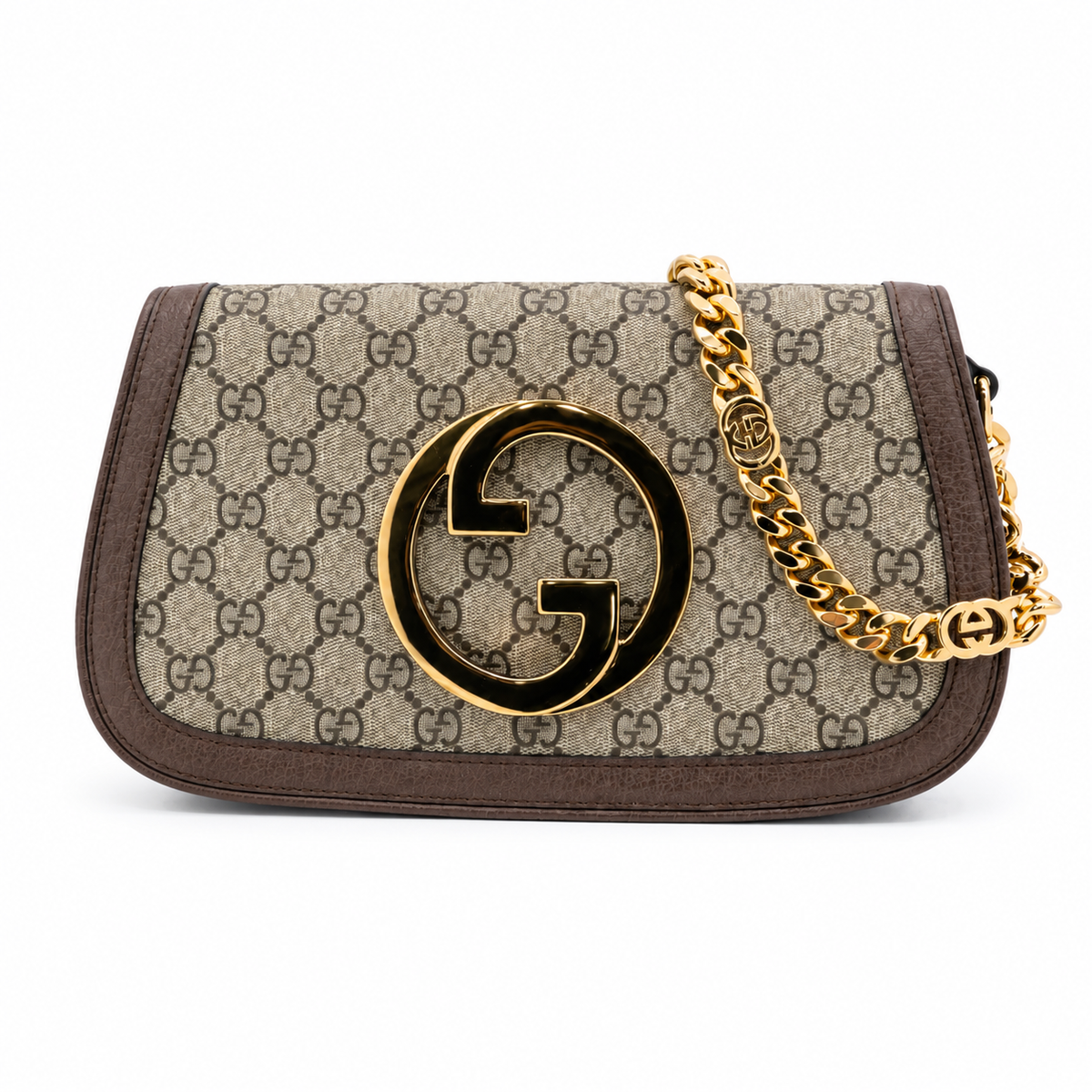 Gucci Blondie GG Supreme Clutch Bag Beige Ebony Canvas Gold Logo – Supreme canvas with a large gold-tone interlocking G logo