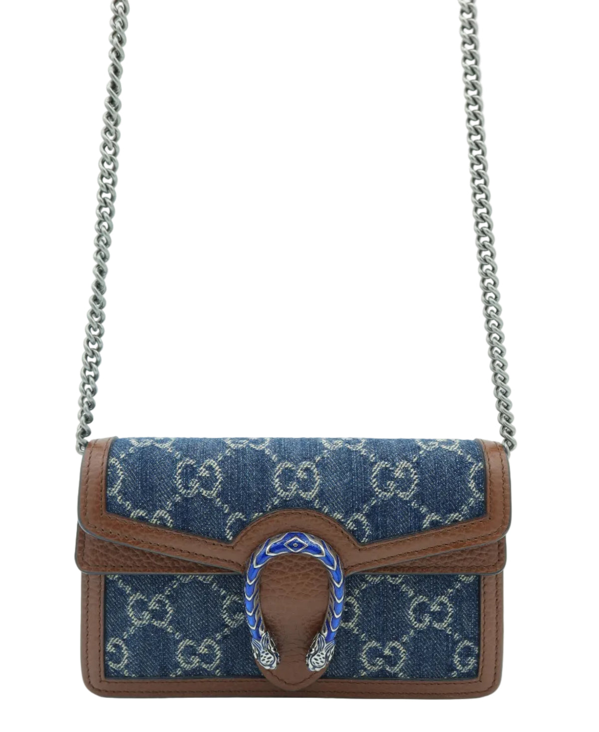 Gucci Dionysus Crossbody Bag Women’s Navy Denim GG Supreme Chain Shoulder Bag – a Gucci shoulder bag in blue GG Supreme
