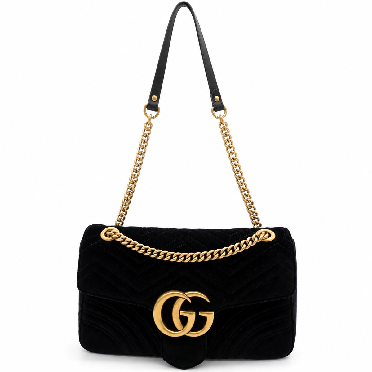 Gucci GG Marmont Medium Black Velvet Matelasse Shoulder Bag Chain Strap – additional photo 6