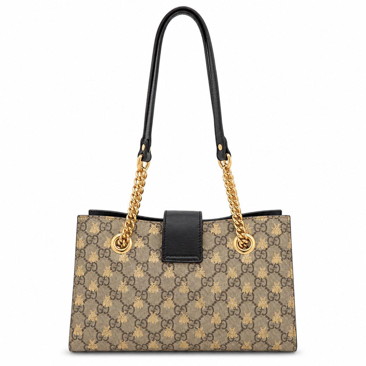 Gucci GG Supreme Bee Padlock Tote Bag Black Leather Gold Chain – a Gucci shoulder bag in brown GG Supreme canvas with a gold