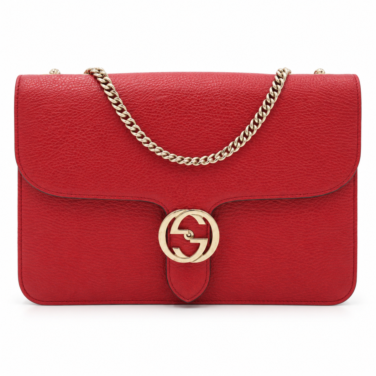 Gucci Interlocking G Dollar Calfskin Shoulder Bag – Red