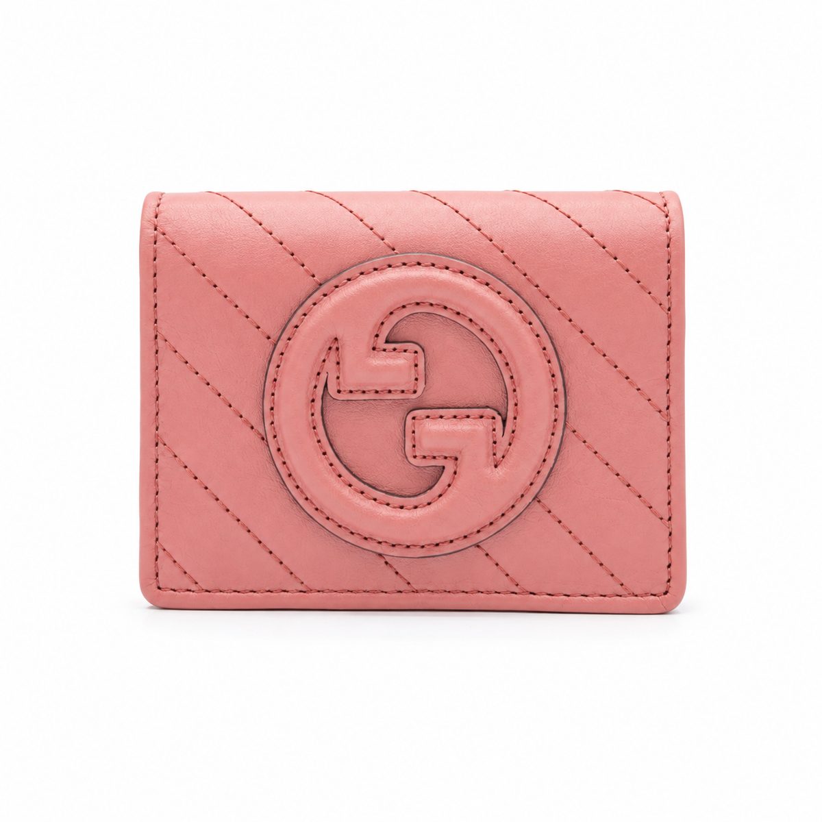 Gucci Pink Leather Card Holder Wallet with Interlocking GG Logo & Snap Closure – a pink leather wallet with diagonal