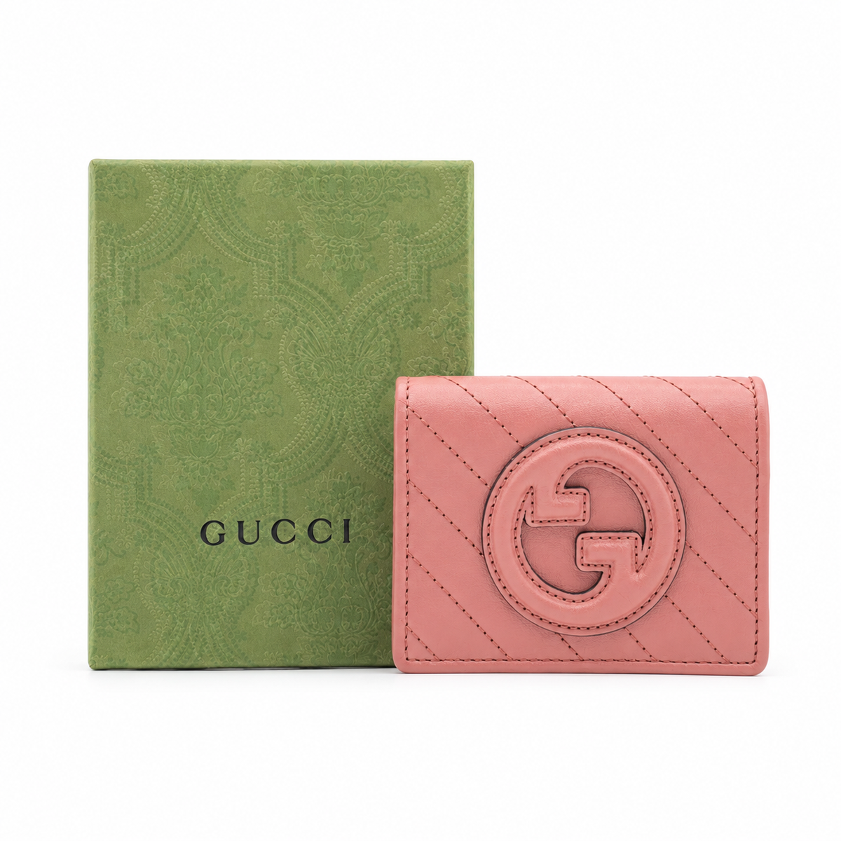 Gucci Pink Leather Card Holder Wallet with Interlocking GG Logo & Snap Closure – a pink Gucci wallet with a quilted leather