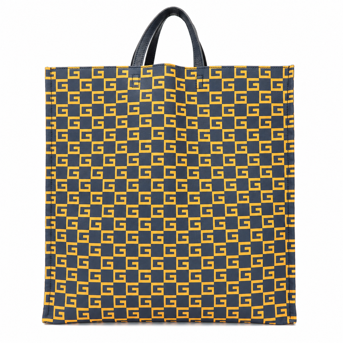 Gucci Square G Vertical Tote in Navy and Orange Coated Canvas