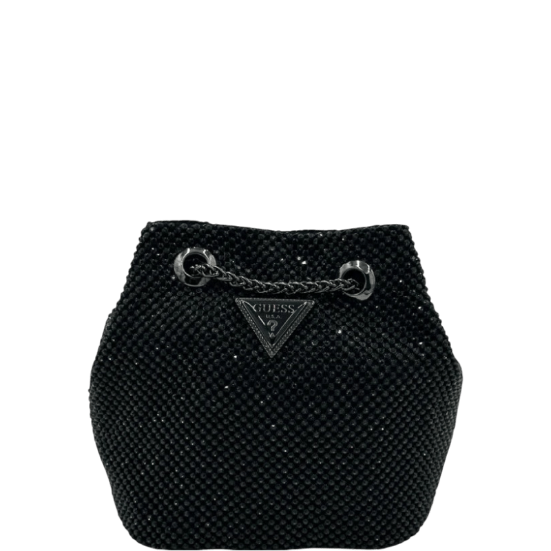 Gues Lua Rhinestone Mini Bucket Bag-Black