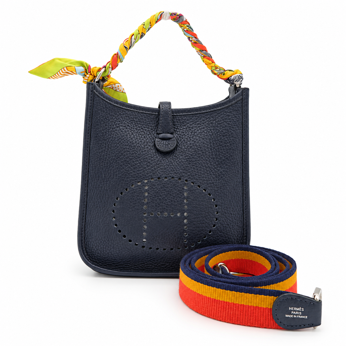 Hermès Evelyne TPM 16 Navy Blue Leather Crossbody Bag with Strap & Twilly – additional photo 7