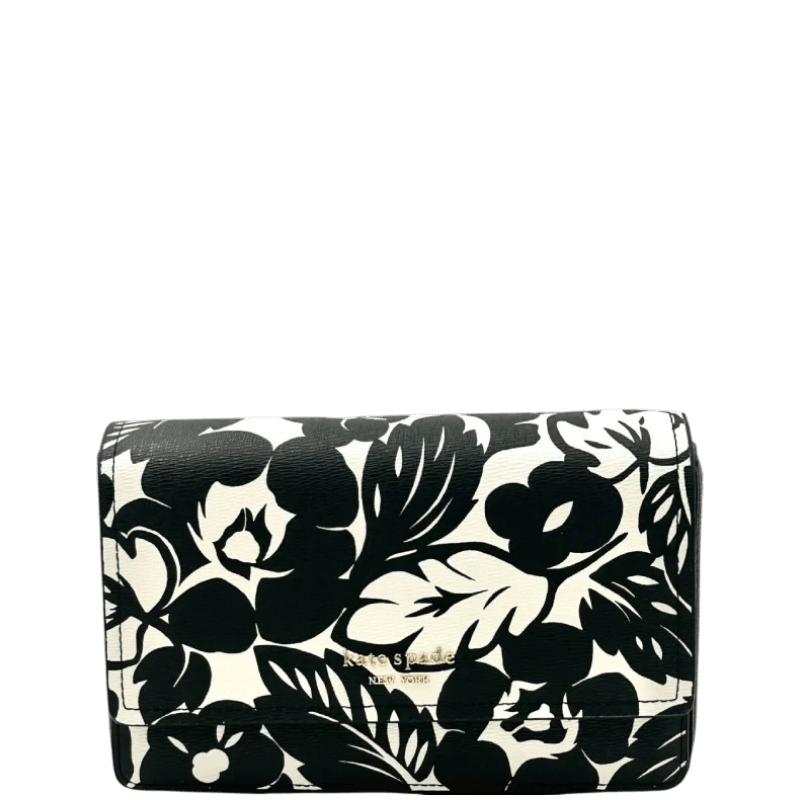 Kate Spade Morgan Tropical Foliage Flap Chain Wallet - White/Black