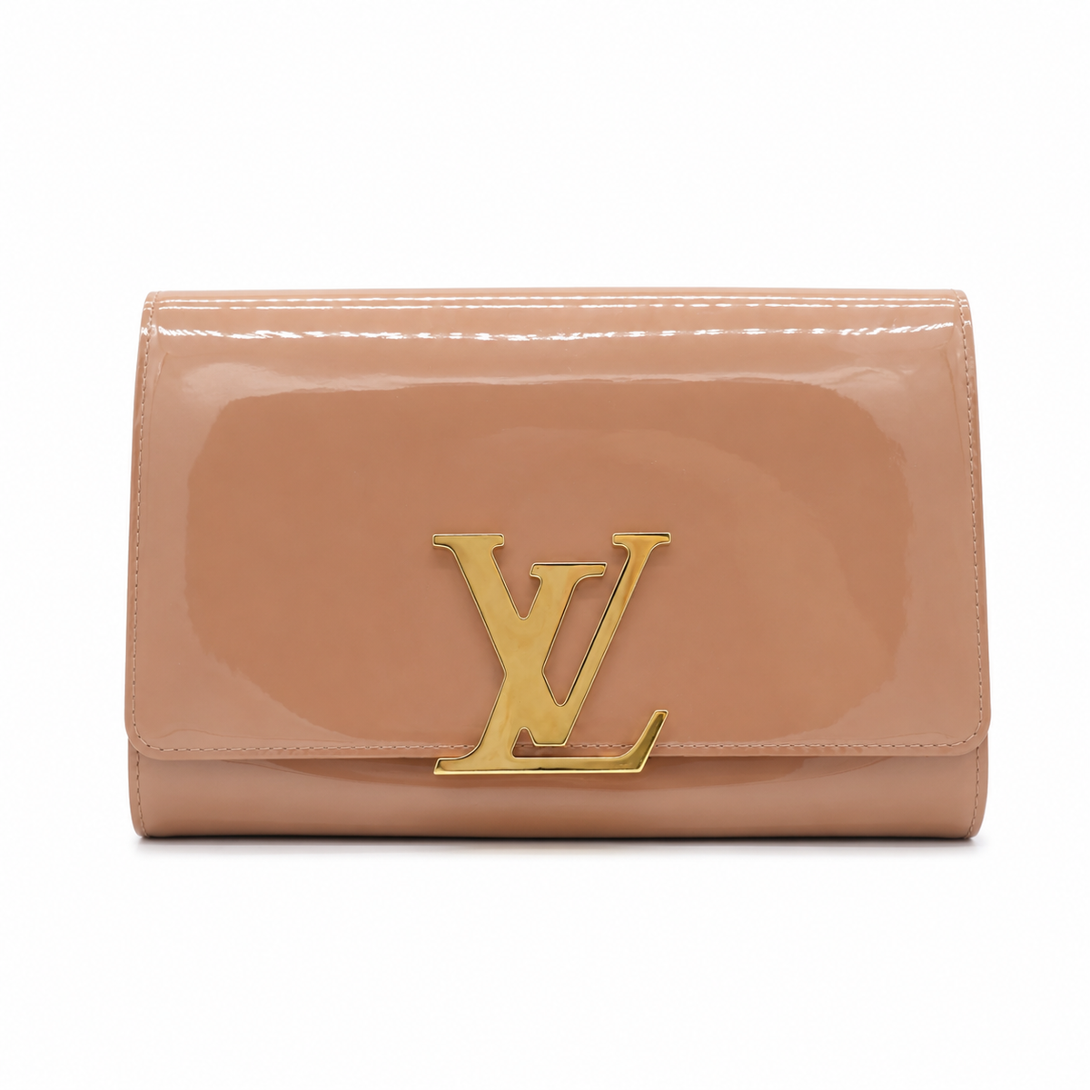 Louis Vuitton Louise Patent Leather Clutch Wallet Nude Beige Gold LV Hardware – Good Condition