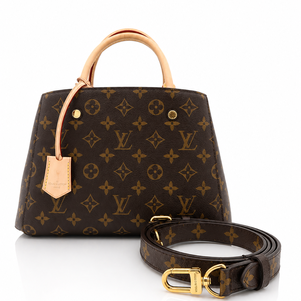 Louis Vuitton Montaigne BB handbag in brown Monogram canvas, front view