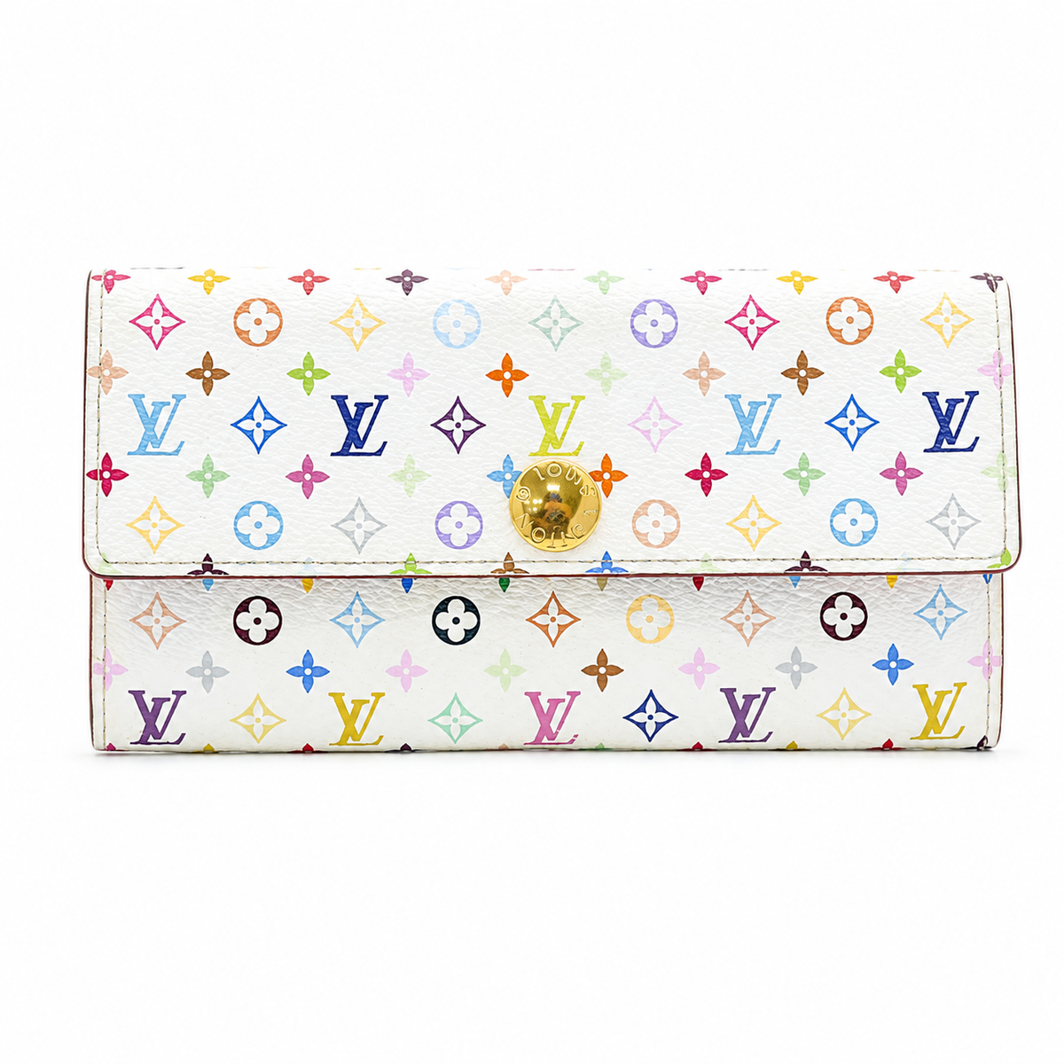 Louis Vuitton Multicolor Monogram White Long Wallet – Fair Condition – Louis Vuitton monogram wallet in white coated canvas