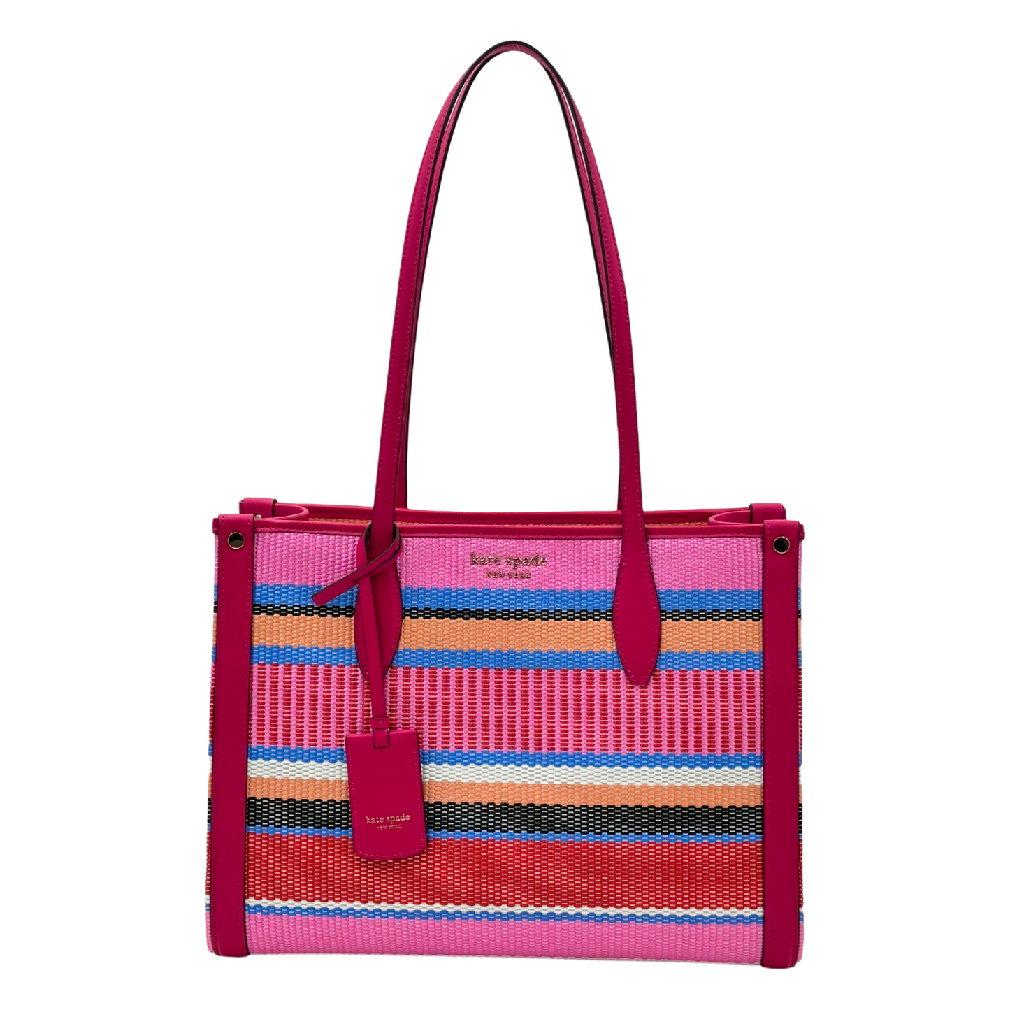 Kate Spade Market Striped Woven Straw Medium Tote - Wild Raspberry Multi