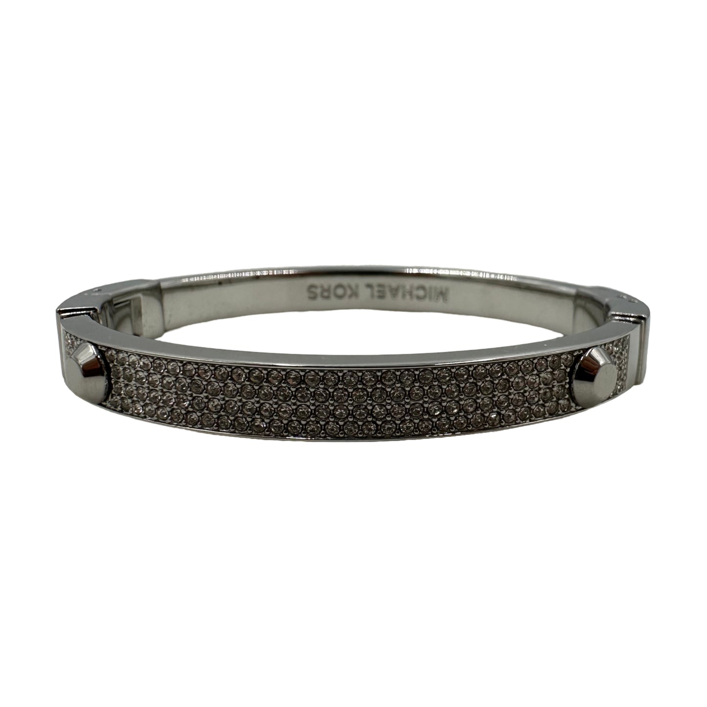 Michael Kors Silver-Tone Crystal Pave Astor Stud Bangle Bracelet - MKJ2746040