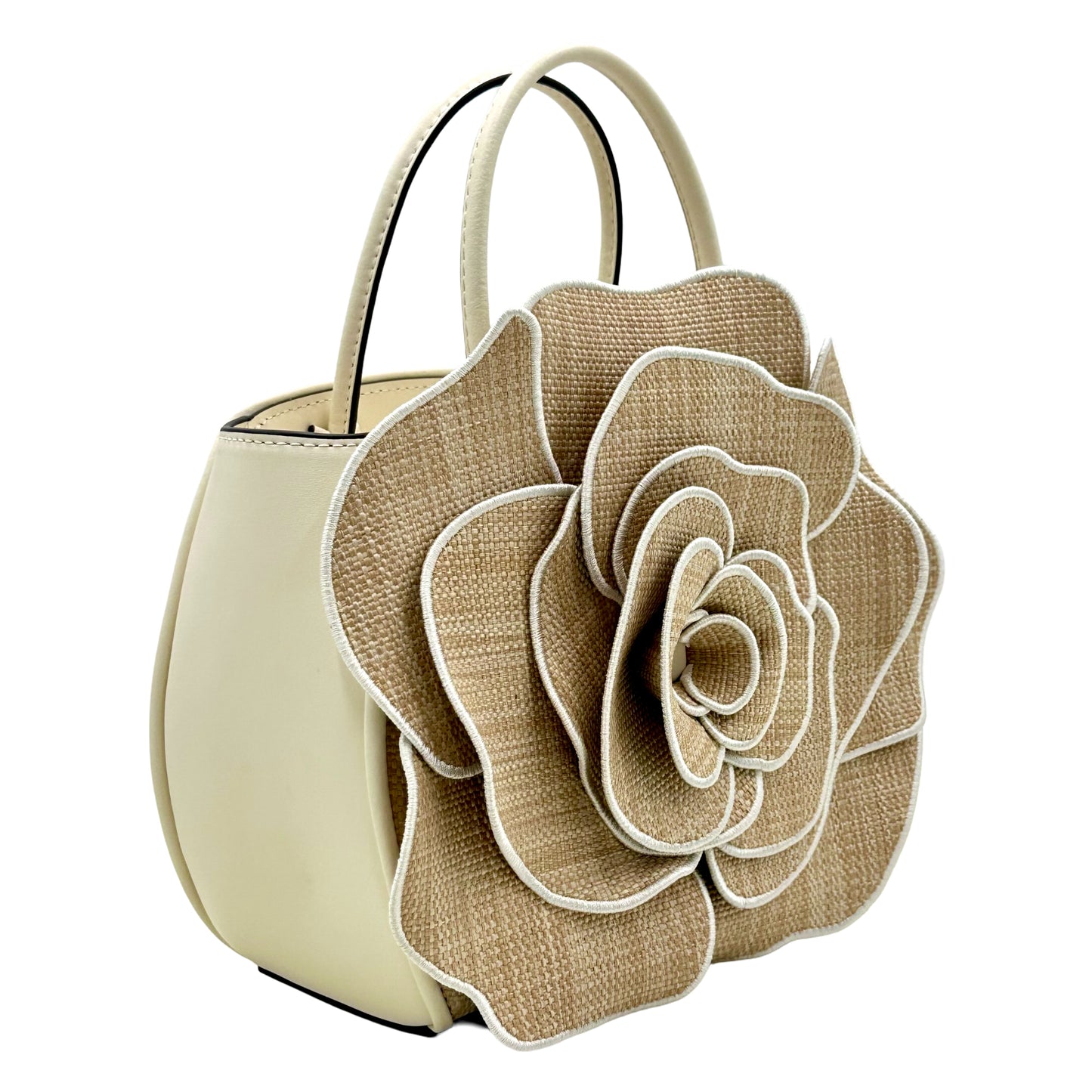 Kate Spade Flora 3D Rose Straw Crossbody - Natural