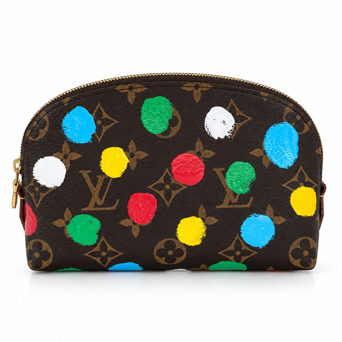 Louis Vuitton x Yayoi Kusama Cosmetic Pouch Painted Dots front view on white studio background