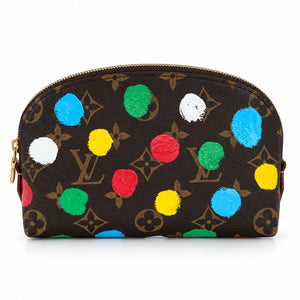 Louis Vuitton x Yayoi Kusama Cosmetic Pouch Painted Dots front view on white studio background