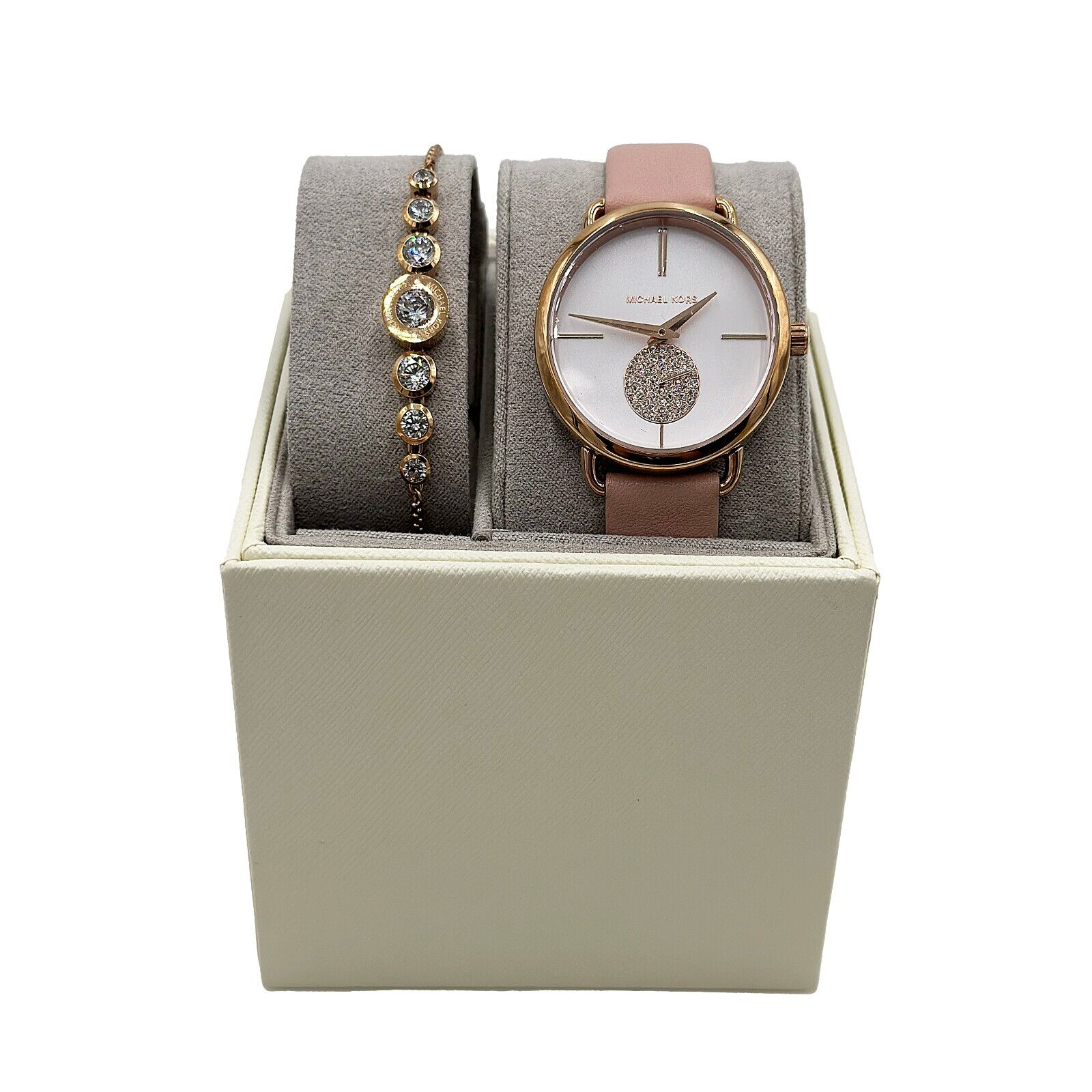Michael Kors Women's Portia Rose Gold Crystal Pink Watch Bracelet Set - MK3863