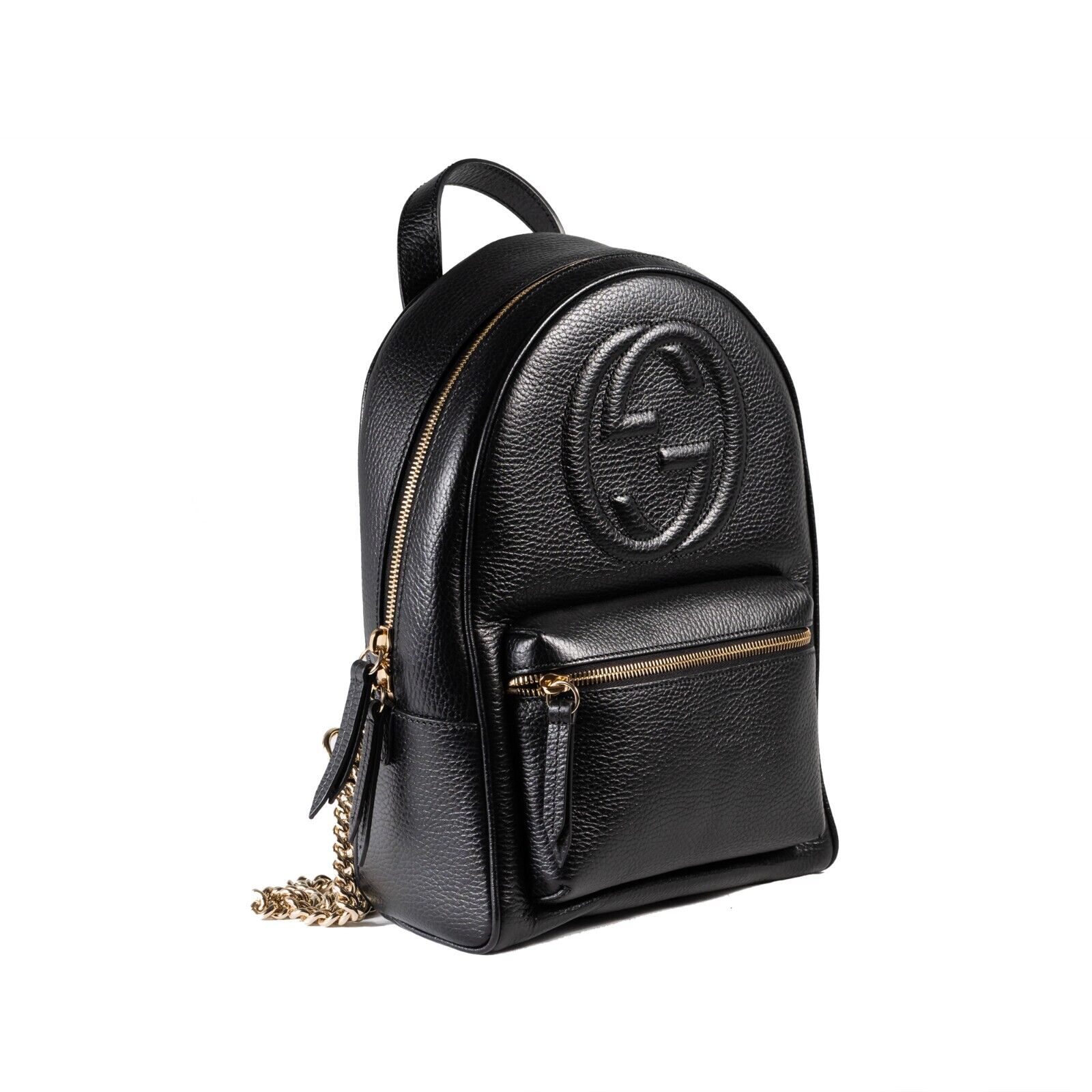 Gucci Soho Backpack Black Leather Gold Chain Straps www.unoo
