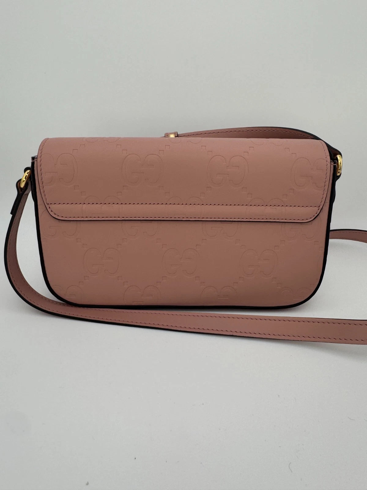 Gucci GG Embossed Leather Mini Crossbody Bag Pink Blush Gold Hardware