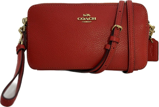 Coach Women's Kira Pebbled Red Leather Convertible Crossbody Bag