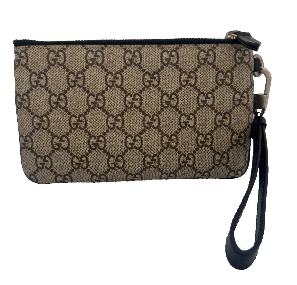 Gucci Kingsnake GG Supreme Wristlet Pouch Beige Ebony Clutch