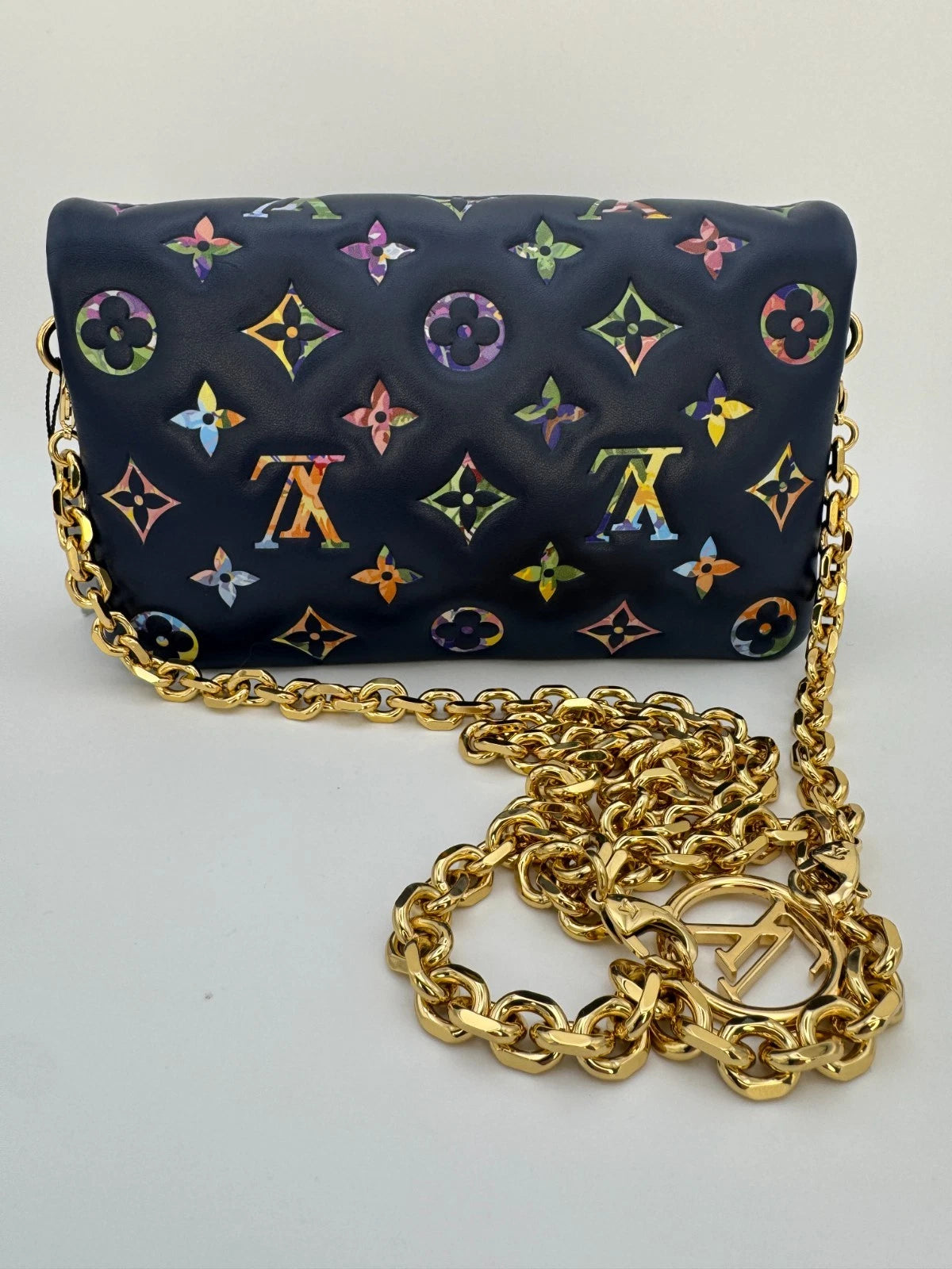 Louis Vuitton Multicolor Monogram Leather Wallet Navy Blue LV Logo