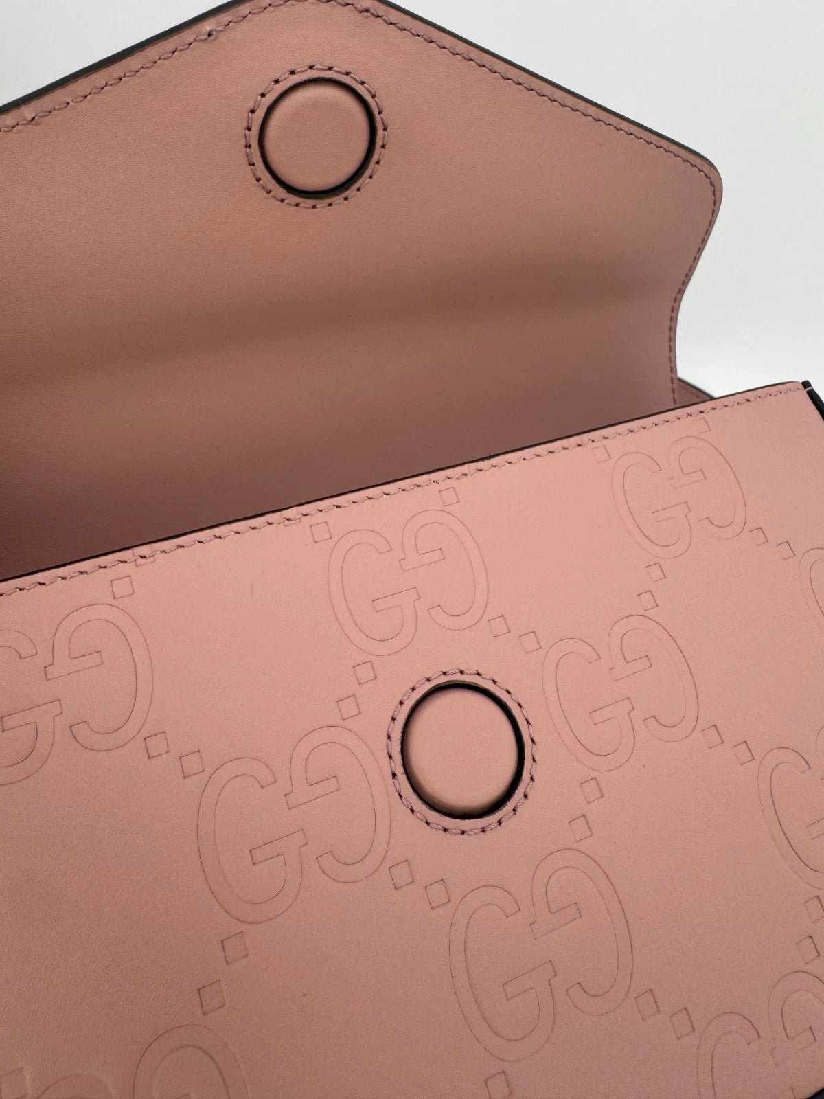 Gucci GG Embossed Leather Mini Crossbody Bag Pink Blush Gold Hardware