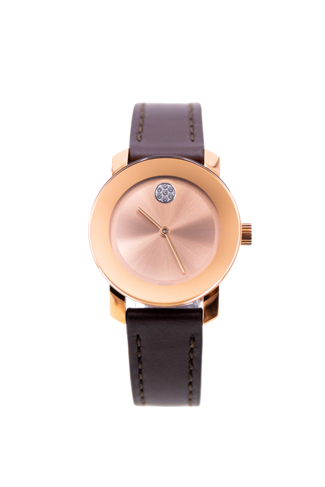Movado Bold Rose Dial Brown Leather Ladies Watch 3600438 - Rose Gold PVD Case - 0885997218917