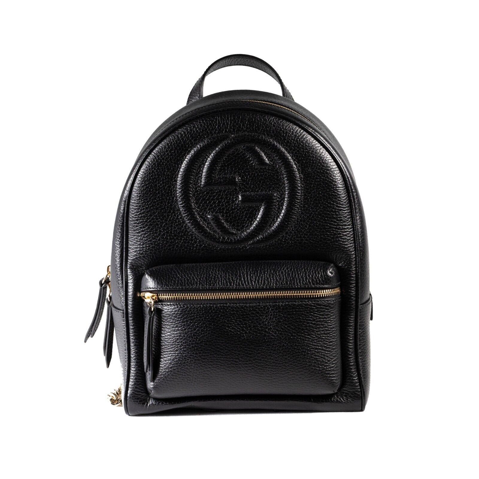 Gucci Soho Backpack Black Leather Gold Chain Straps - 888108406029