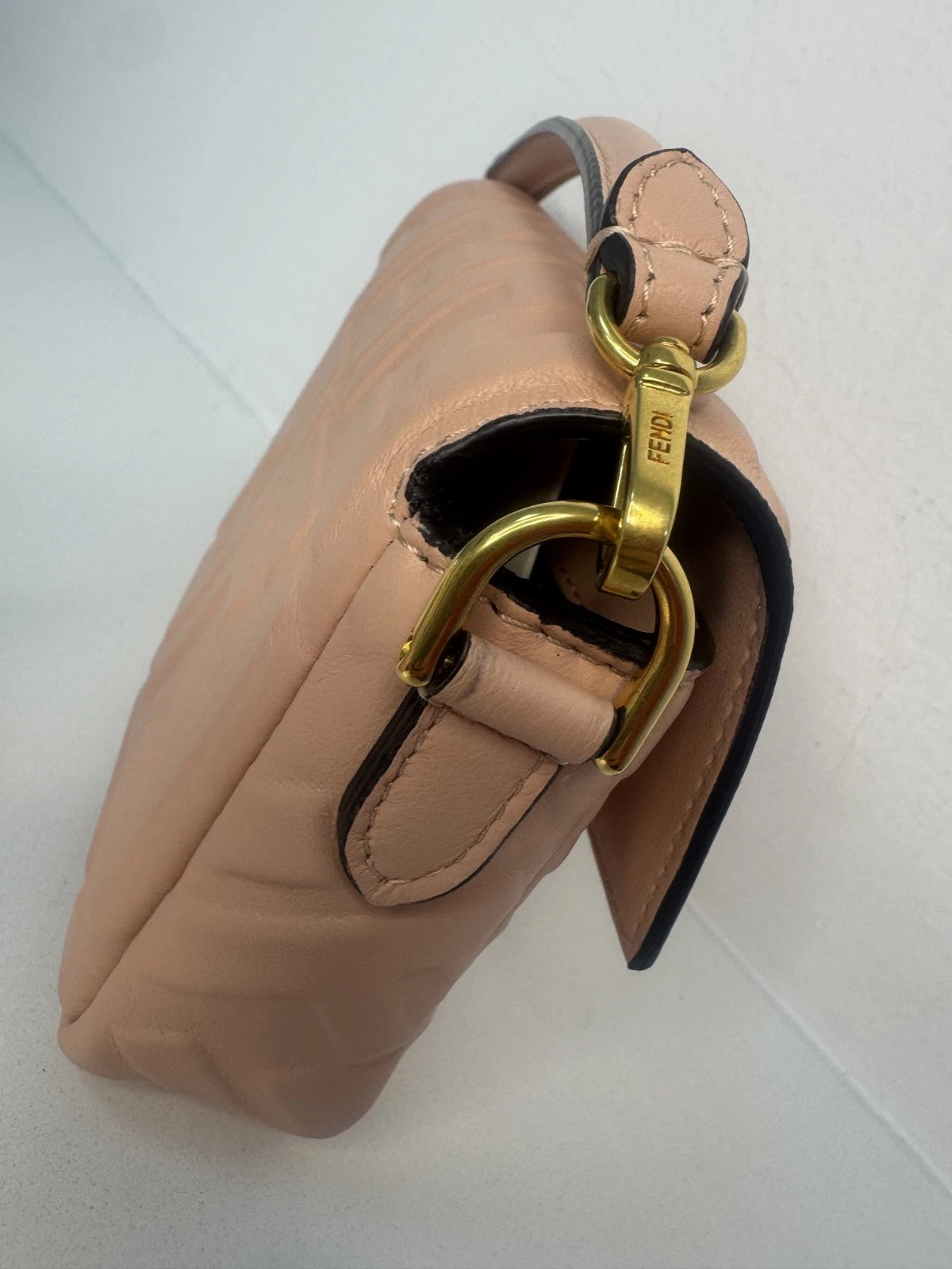 Fendi Pink Leather FF Embossed Nano Baguette Shoulder Bag with Gold Hardware