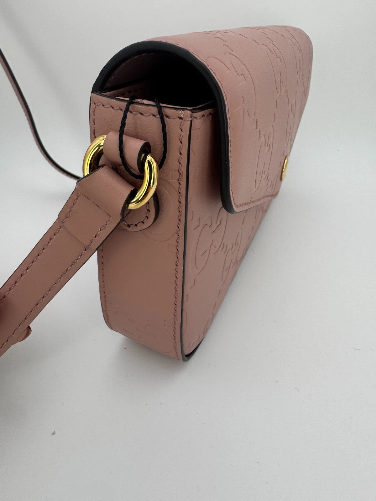 Gucci GG Embossed Leather Mini Crossbody Bag Pink Blush Gold Hardware
