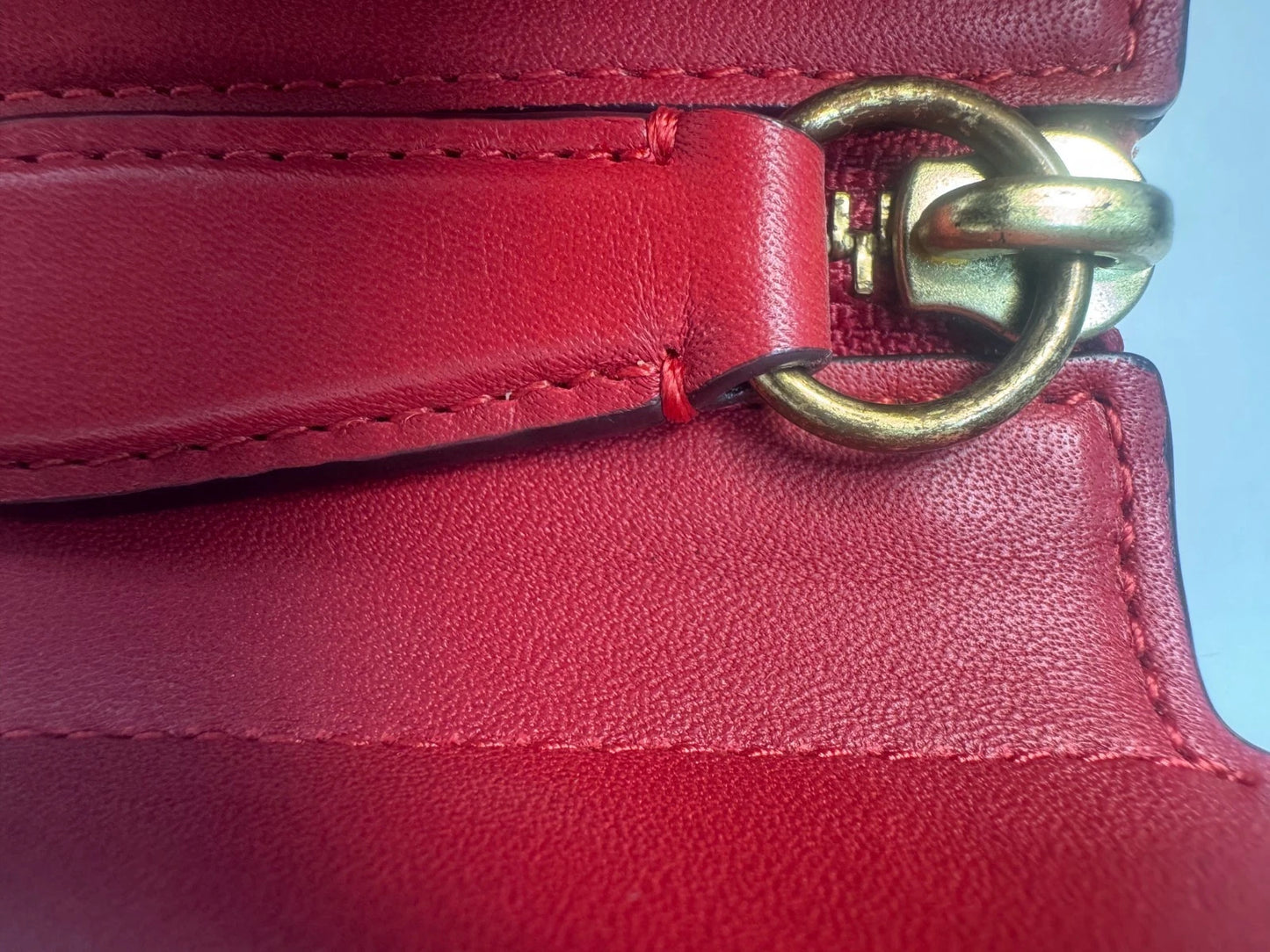 Coach Delvaux Le Mutin Red Leather Top Handle Bag with Detachable Strap