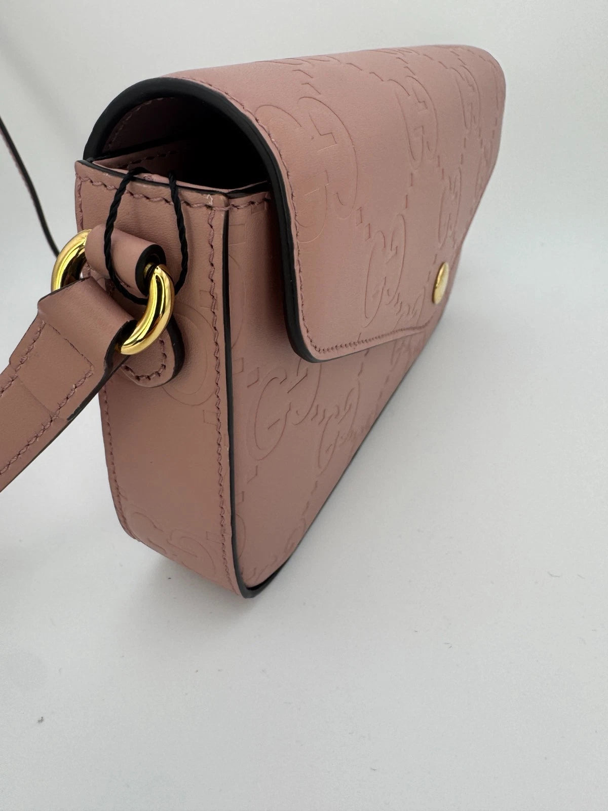 Gucci GG Embossed Leather Mini Crossbody Bag Pink Blush Gold Hardware