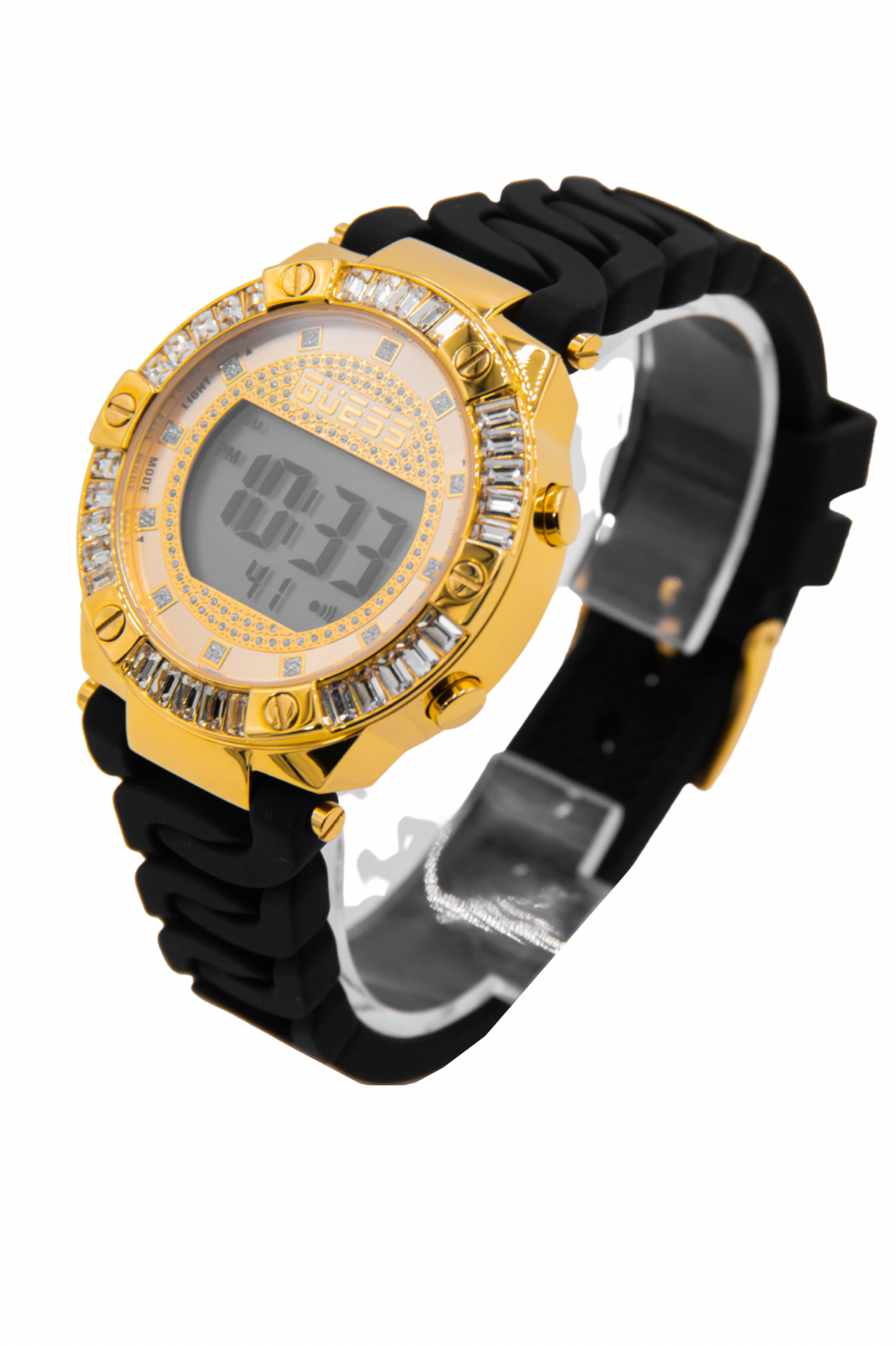 Guess Gold Tone Case Black Silicone Band Women's Watch GW0338L1