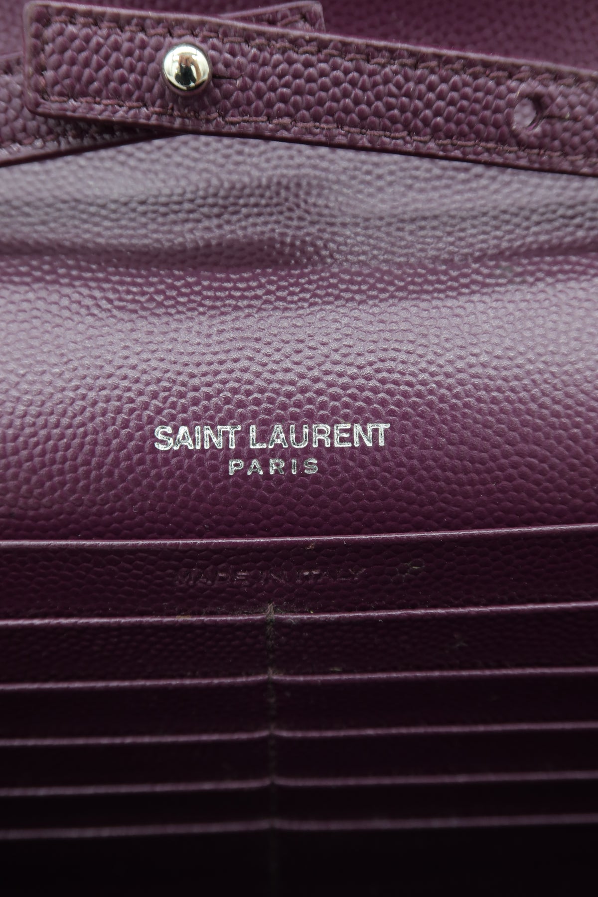 Saint Laurent Cassandre Envelope Chain Wallet Purple Chevron Grain de Poudre Leather WOC – additional photo 13