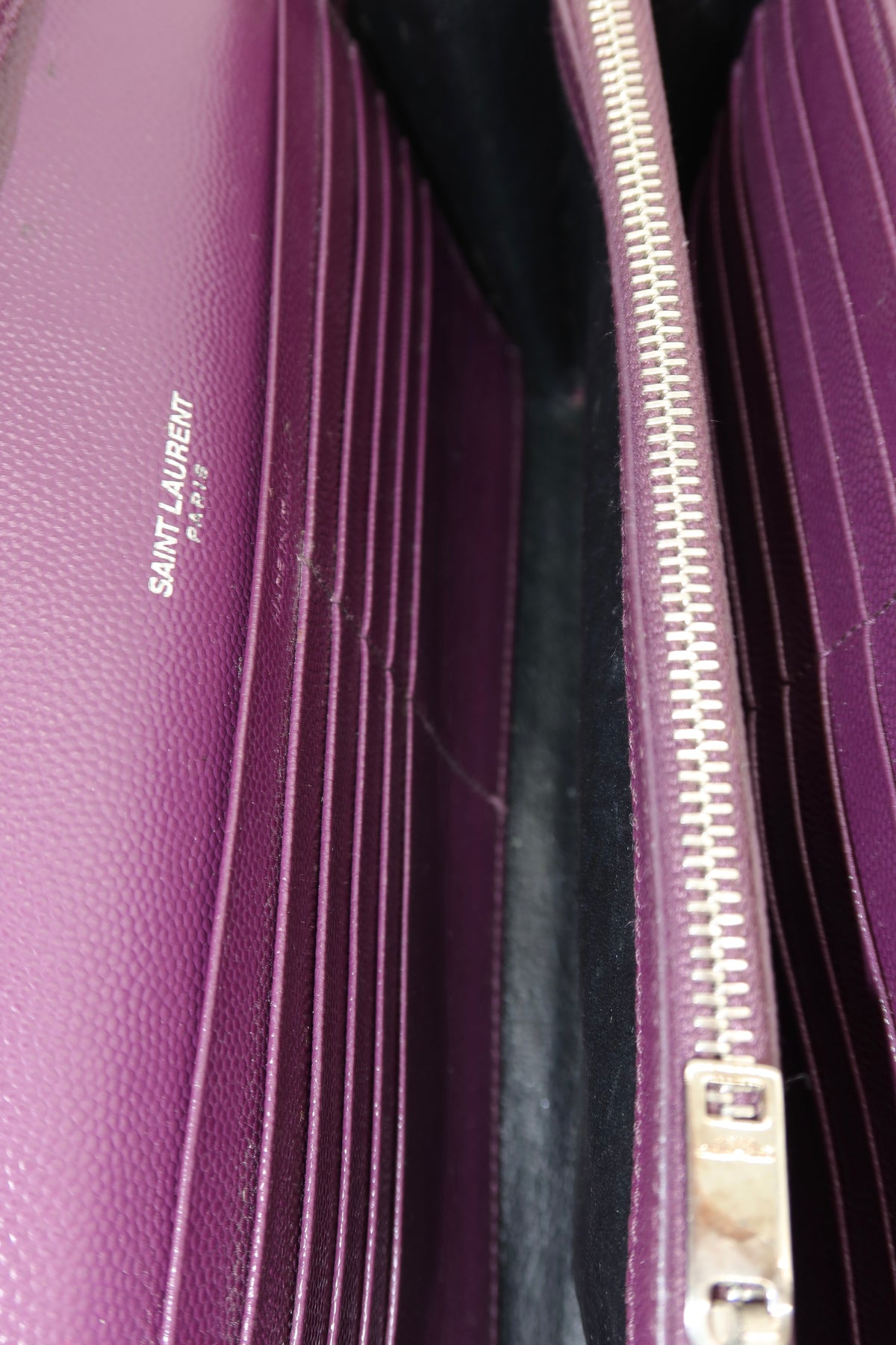 Saint Laurent Cassandre Envelope Chain Wallet Purple Chevron Grain de Poudre Leather WOC – additional photo 15