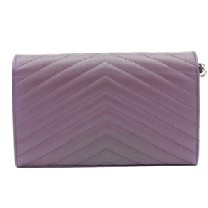 Saint Laurent Cassandre Envelope Chain Wallet Purple Chevron Grain de Poudre Leather WOC – a lavender purple chevron-quilted
