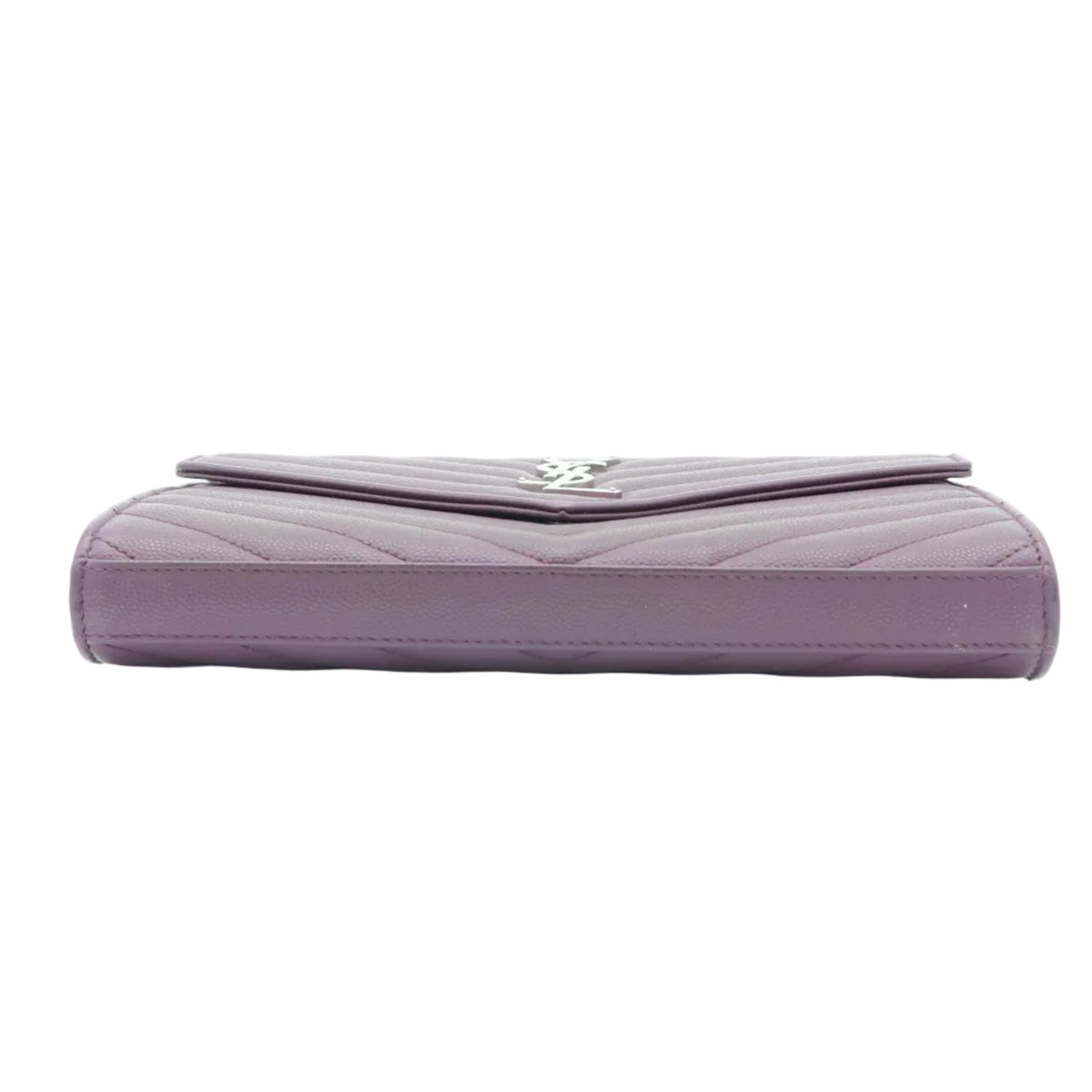 Saint Laurent Cassandre Envelope Chain Wallet Purple Chevron Grain de Poudre Leather WOC – a purple quilted leather wallet