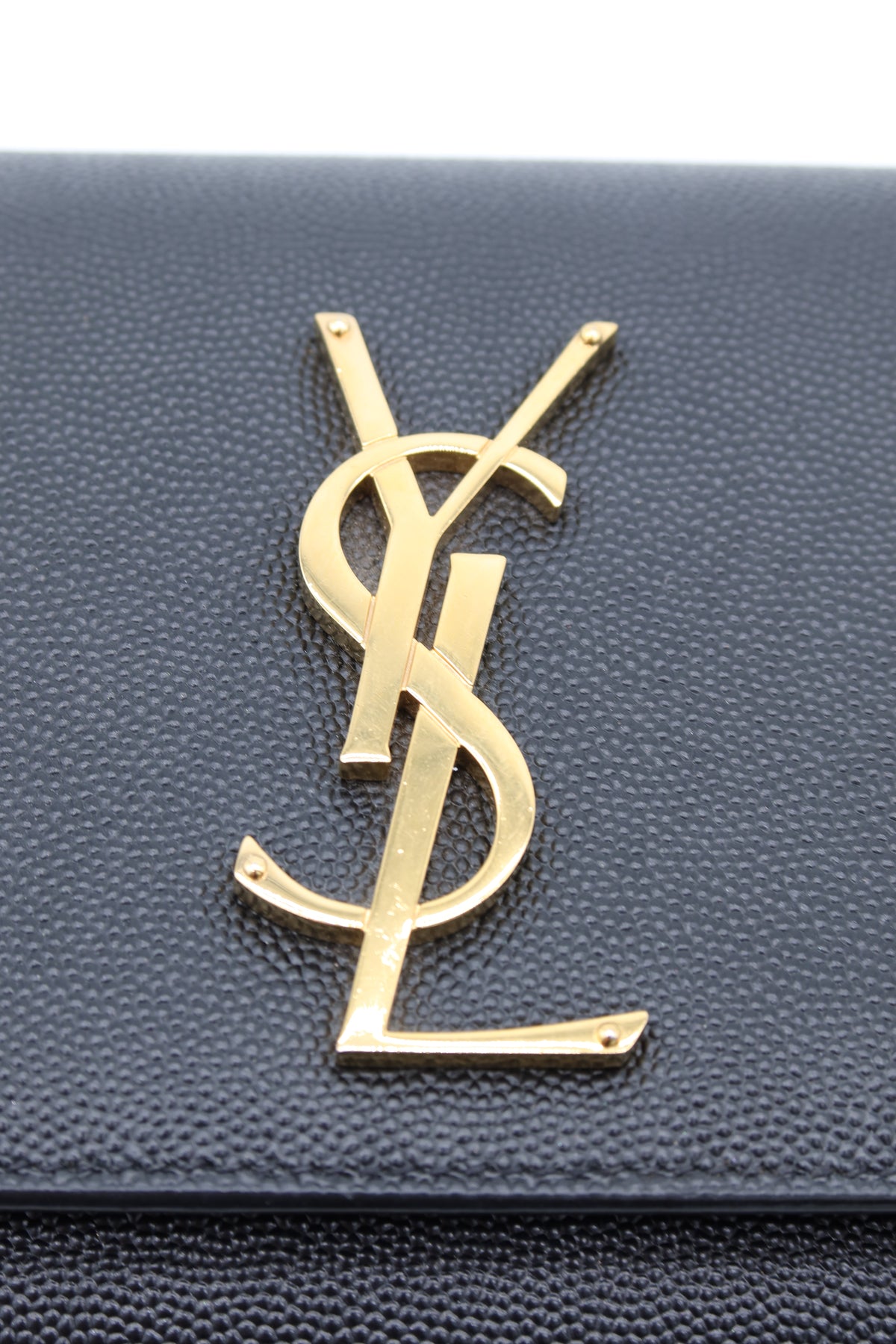 Saint Laurent Kate Black Grain de Poudre Leather Chain Wallet Clutch Gold YSL Logo – additional photo 12