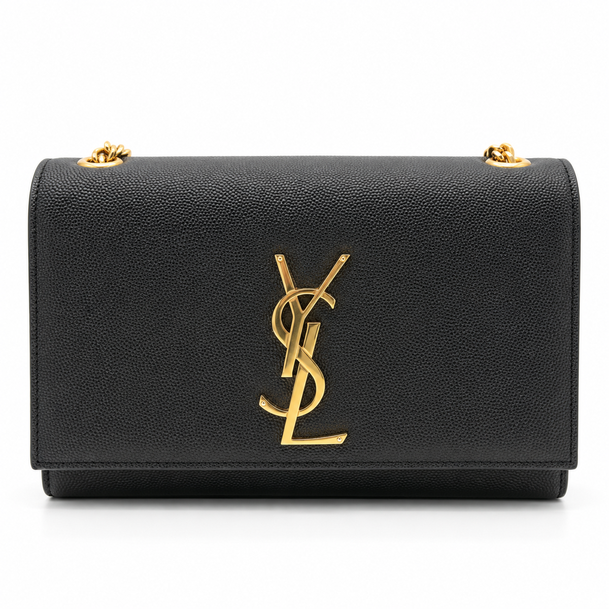 Saint Laurent Kate Black Grain de Poudre Leather Chain Wallet Clutch Gold YSL Logo – additional photo 7