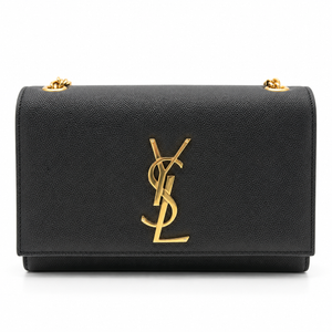 Saint Laurent Kate Black Grain de Poudre Leather Chain Wallet Clutch Gold YSL Logo – additional photo 7