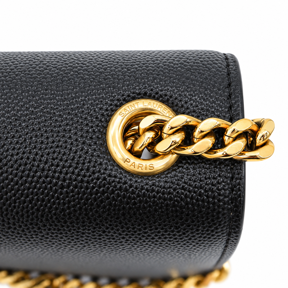 Saint Laurent Kate Black Grain de Poudre Leather Chain Wallet Clutch Gold YSL Logo – additional photo 9