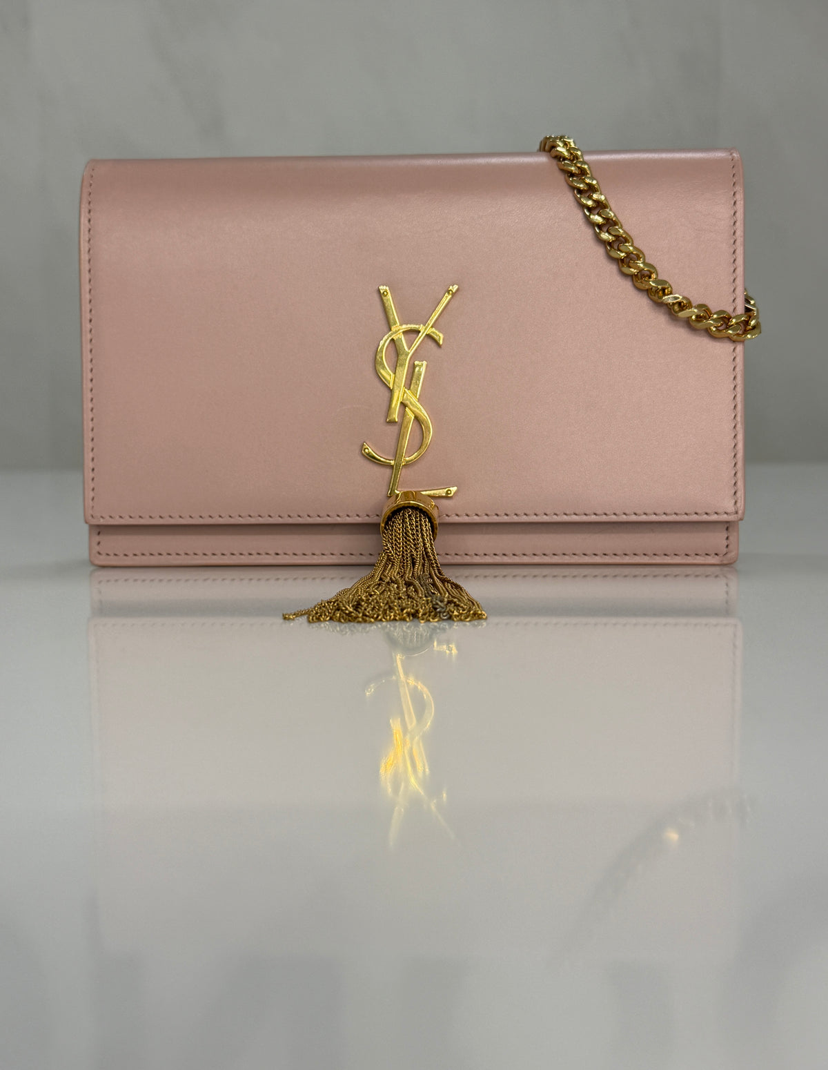 Saint Laurent Kate Tassel Wallet on Chain Pale Pink Leather Crossbody Clutch Bag – additional photo 2
