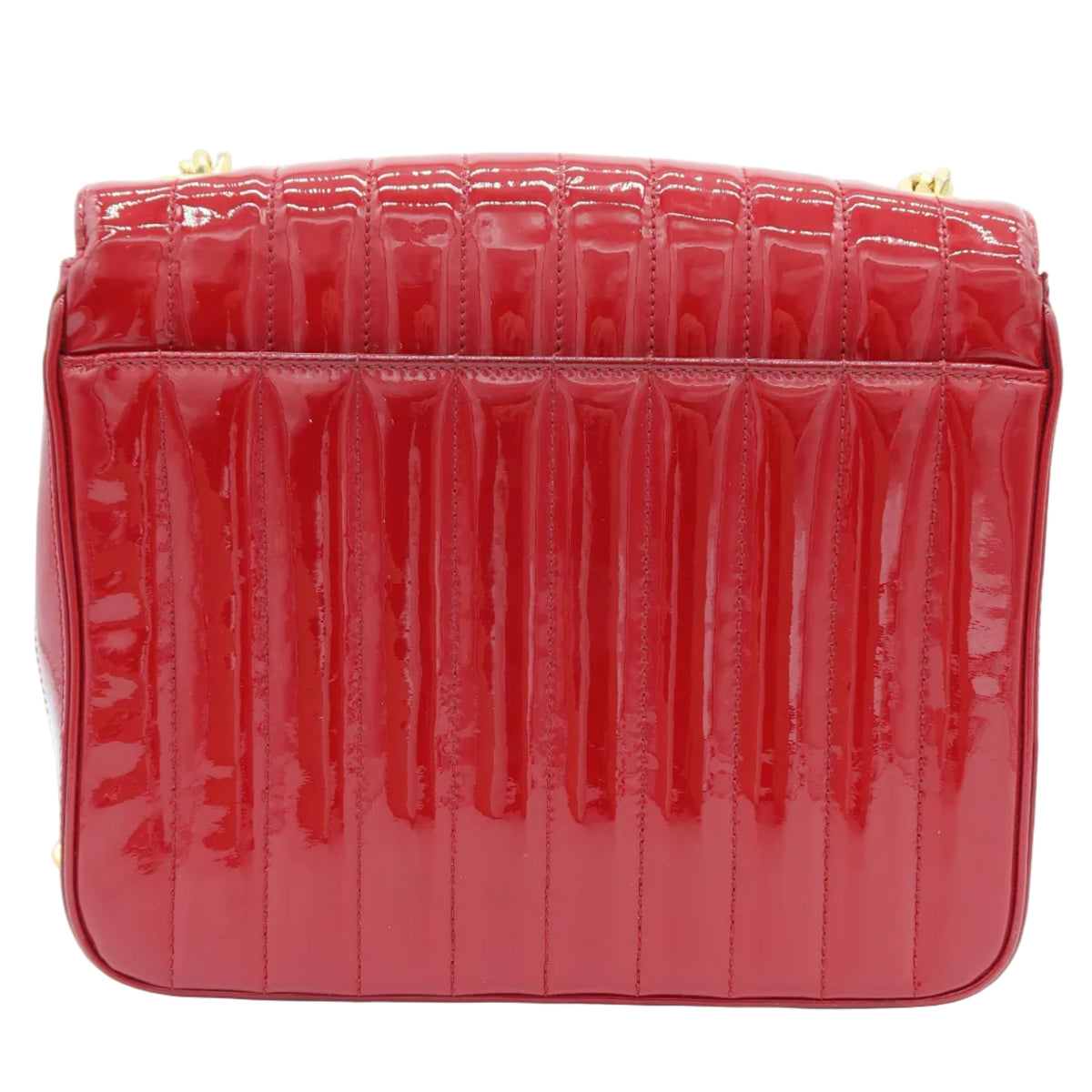 Saint Laurent Pre-Loved Vicky Large Shoulder Bag – Red Patent Leather – a red patent leather shoulder bag with a vertically