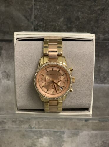 Michael Kors Women's Ritz Stainless Steel Watch With Crystal Topring MK6475
